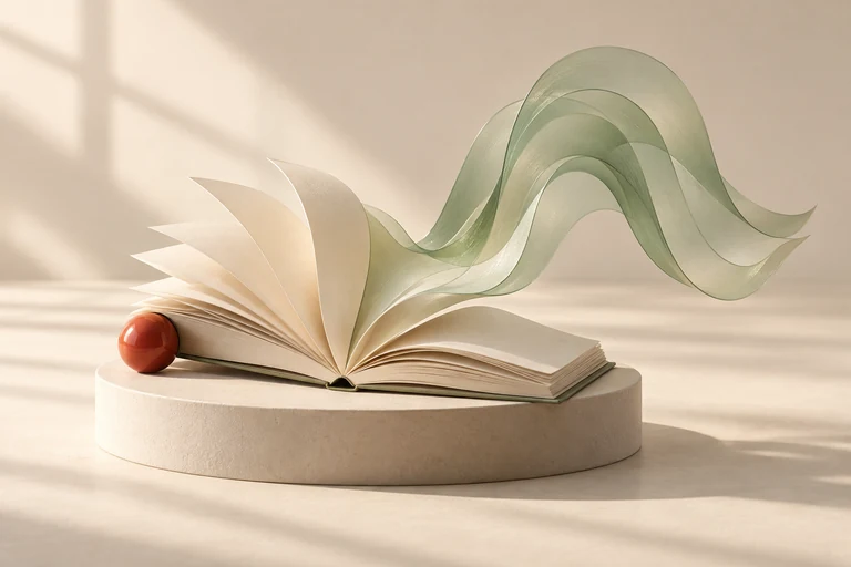 Cadence campaign: book pages flowing into a sculpted sound wave